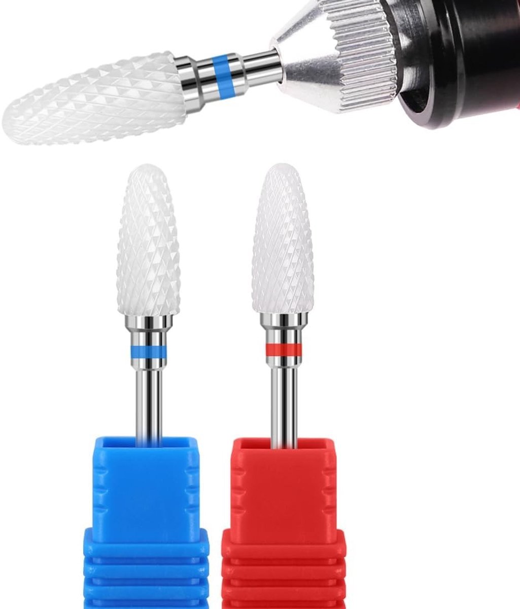 Set van 2 Keramische Nagelboor Bits voor Elektrische Nagelknipper - Accessoires voor Nagelverzorging en Manicure (Blauw Rood)