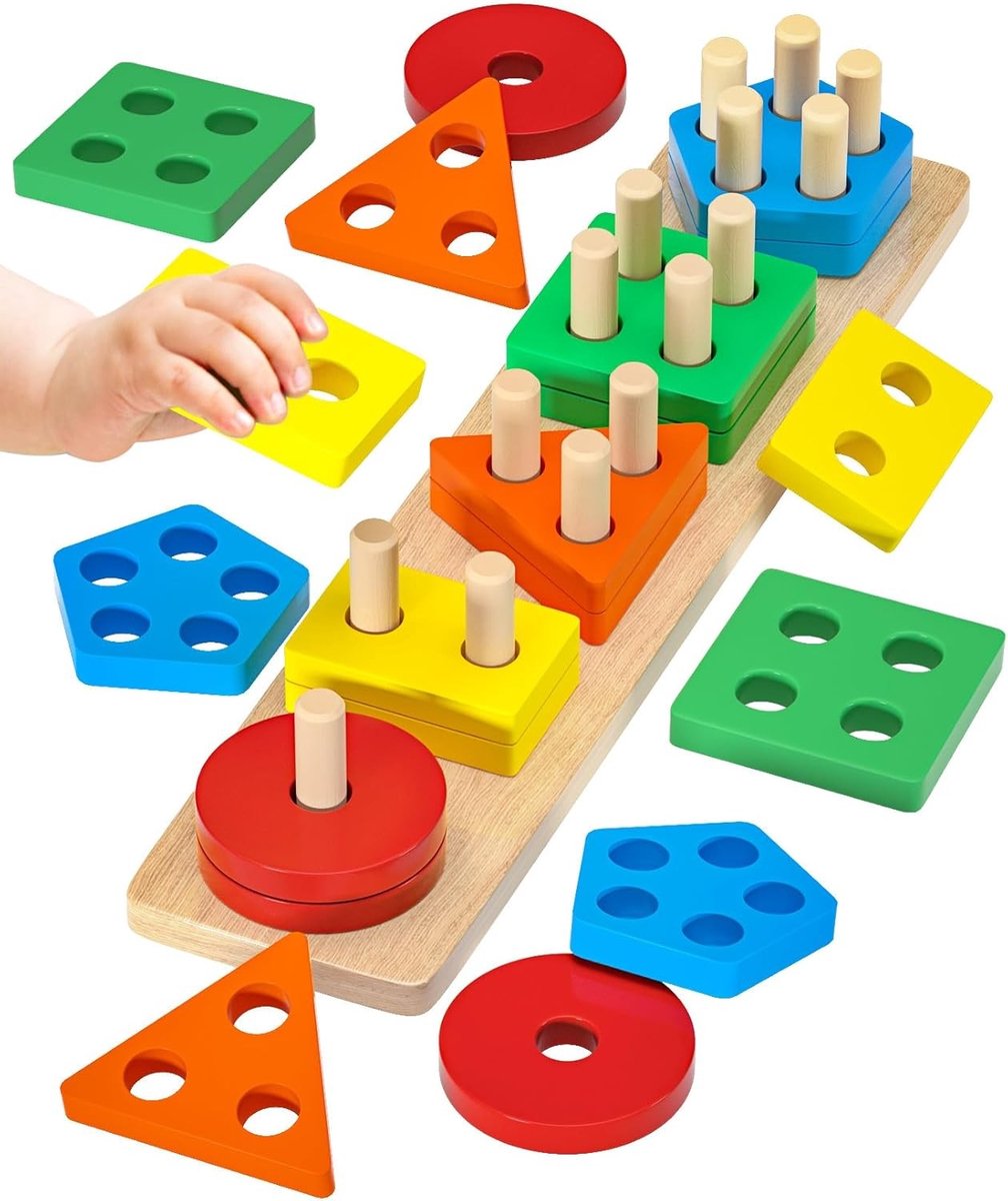 Educatief Houten Stapel- en Sorteerpuzzel Speelgoed voor Kinderen van 1 tot 3 Jaar - Montessori Spellen voor Jongens en Meisjes