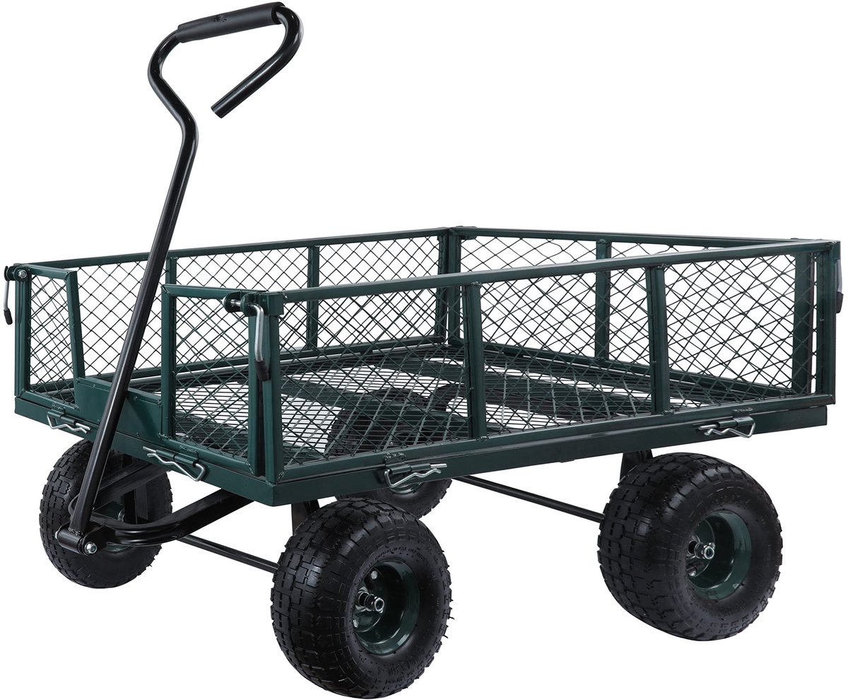 Tuinwagen 350 kg - Heavy Duty Zwart Mesh - Opvouwbare Zijden - Ideaal voor tuinieren en festivals - ShopVlot