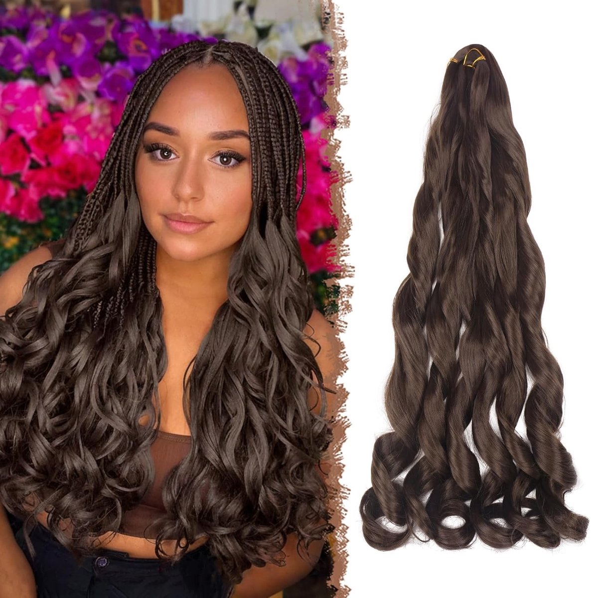 French Curls Haar Extensions - 3 Pakketten Losse Golf Bouncy Haar - 60cm Bruin Krullend Vlecht Haar voor Vrouwen, Perfect voor Coole Styles en Haaraccessoires
