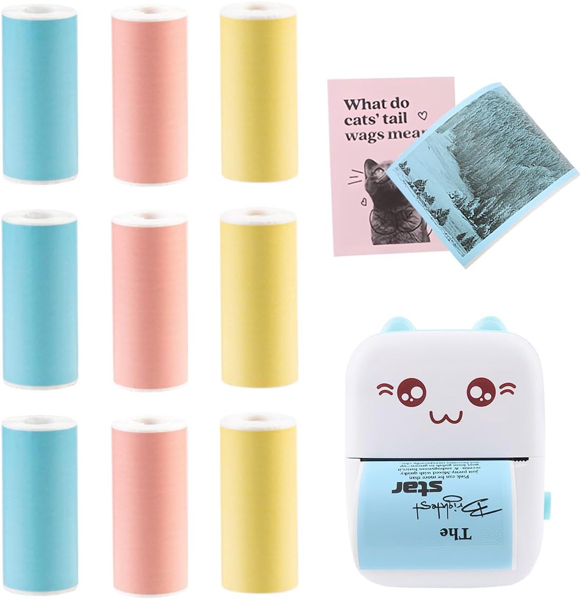 Thermisch papier 57 x 25 mm - 9 rollen - blauw/roze/geel - voor kindercamera's en stickers - ShopVlot