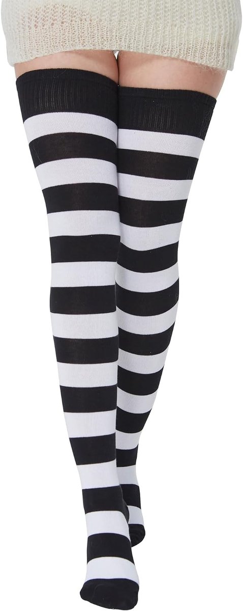 Women's Thigh High Stockings, Extra Long Cotton Stockings with Stylish Stripes - ShopVlot