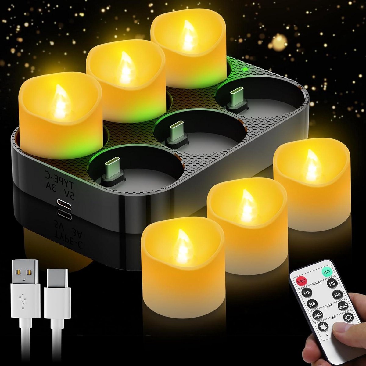 Oplaadbare LED Theelichtjes - Elektrische Kaarsjes - Sfeerverlichting Creëren - Met Afstandsbediening - 6 Stuks - Warm Wit