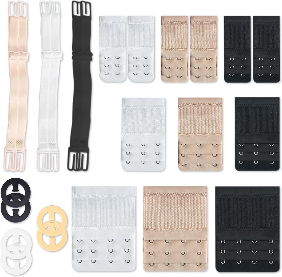 24 Stuks Bh Verlengingen met 2, 3 en 4 Haken - Elastische Bh Extenders en Sluitingen voor Dames, Ideaal voor Comfort en Pasvorm