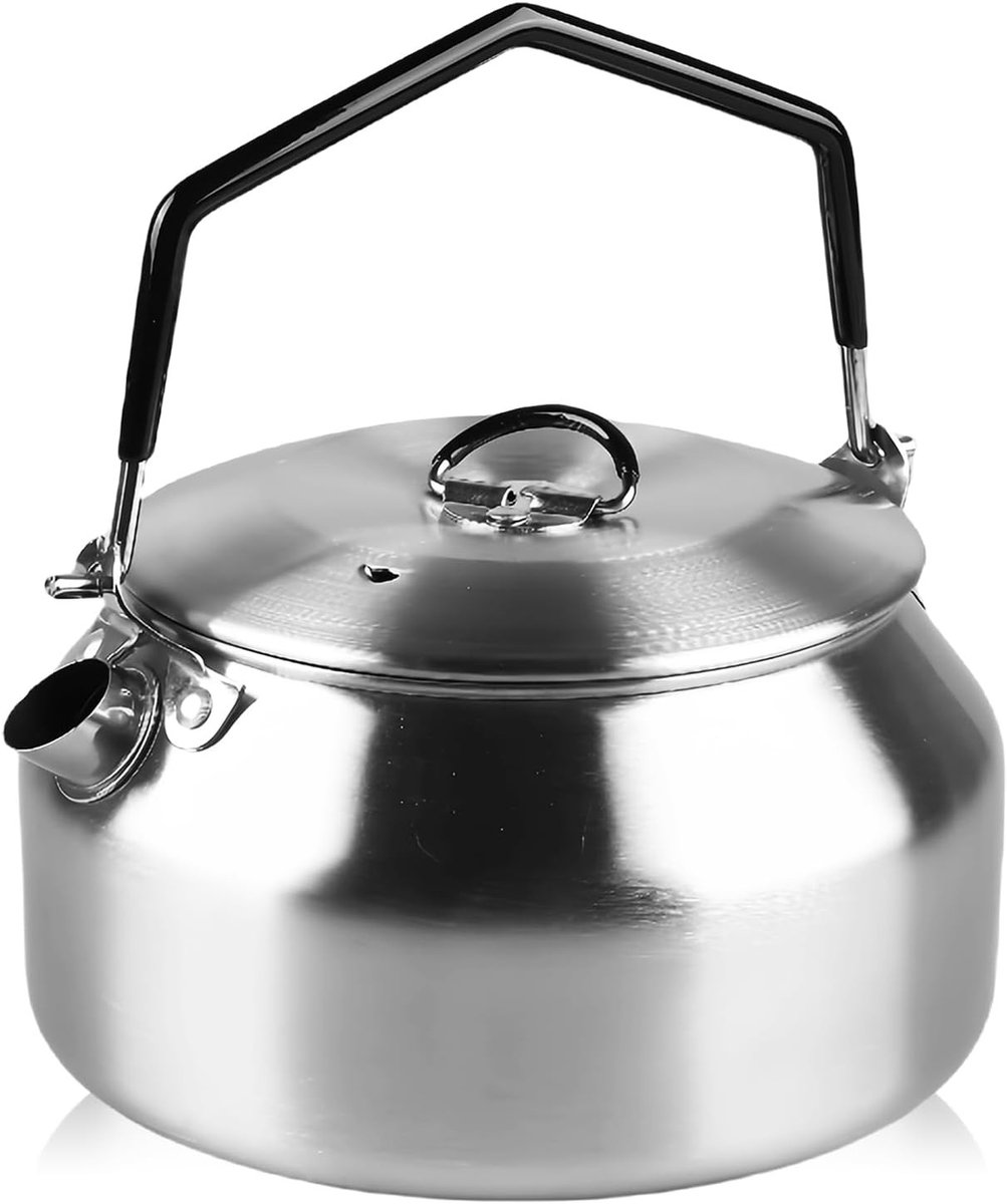Duurzame RVS Koffie- en Theepot 1L voor Kamperen, Met Anti-Hitte Grip en Geschikt voor Gasfornuis, Ideaal voor Buiten koken en Picknicken