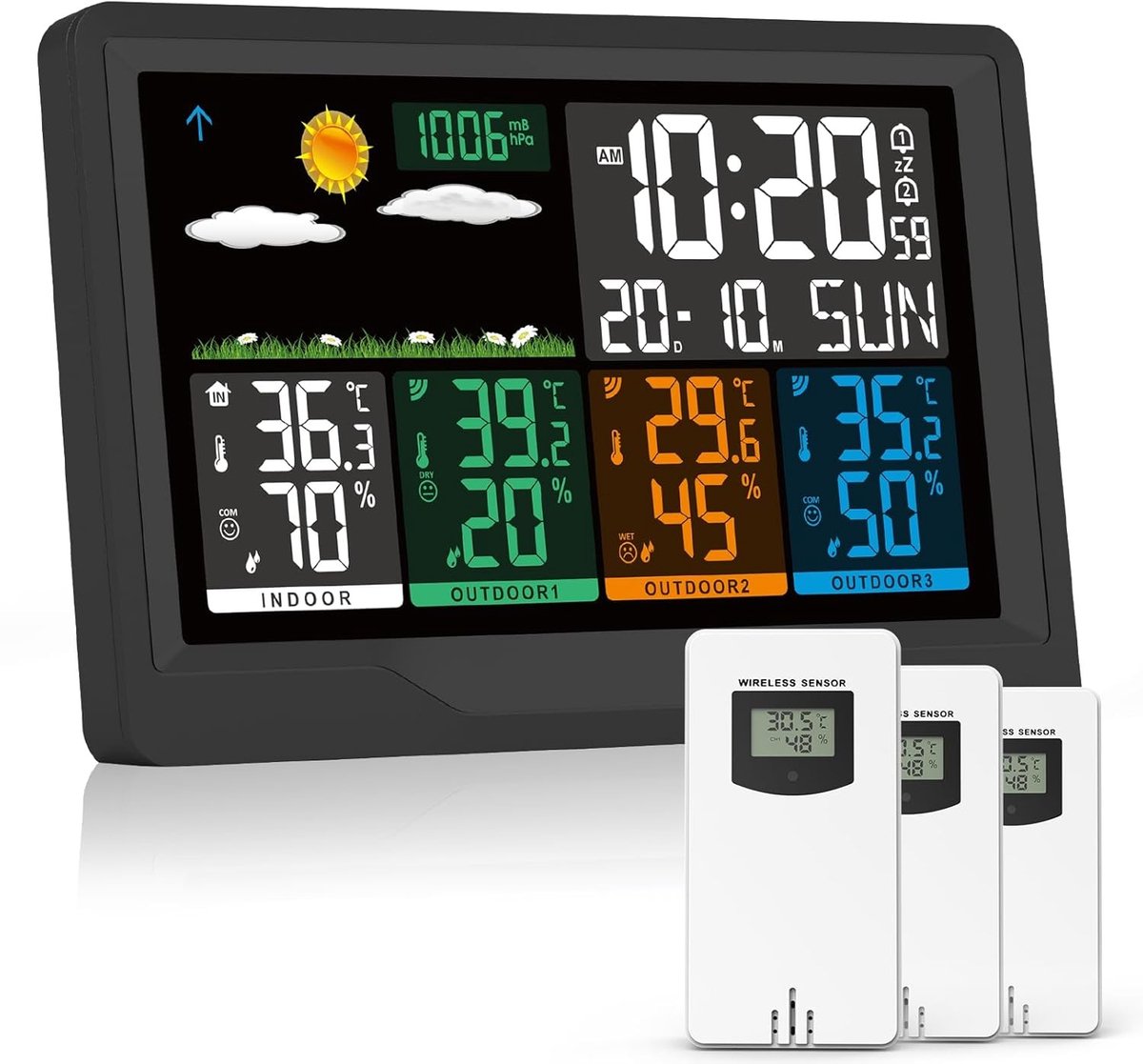 Weerstation met 3 Sensoren - Zwart - Draadloos Weerstation met VA-Display - Voor Thuis en Kantoor