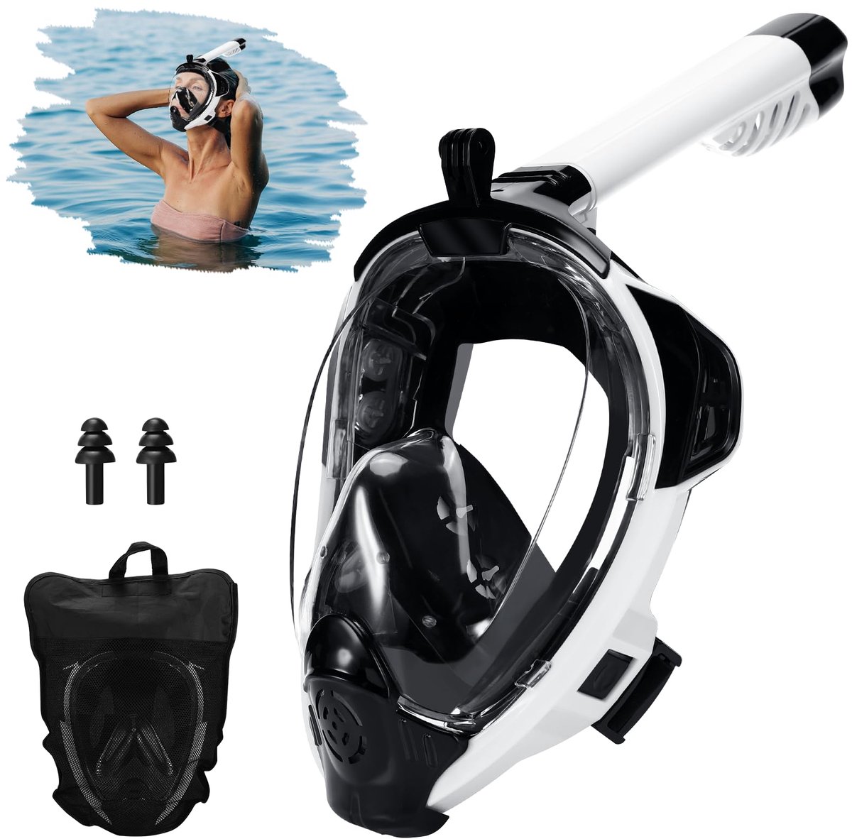 Snorkelmasker volwassenen S/M - zwart/wit - comfortabel design - ideaal voor snorkelen - ShopVlot