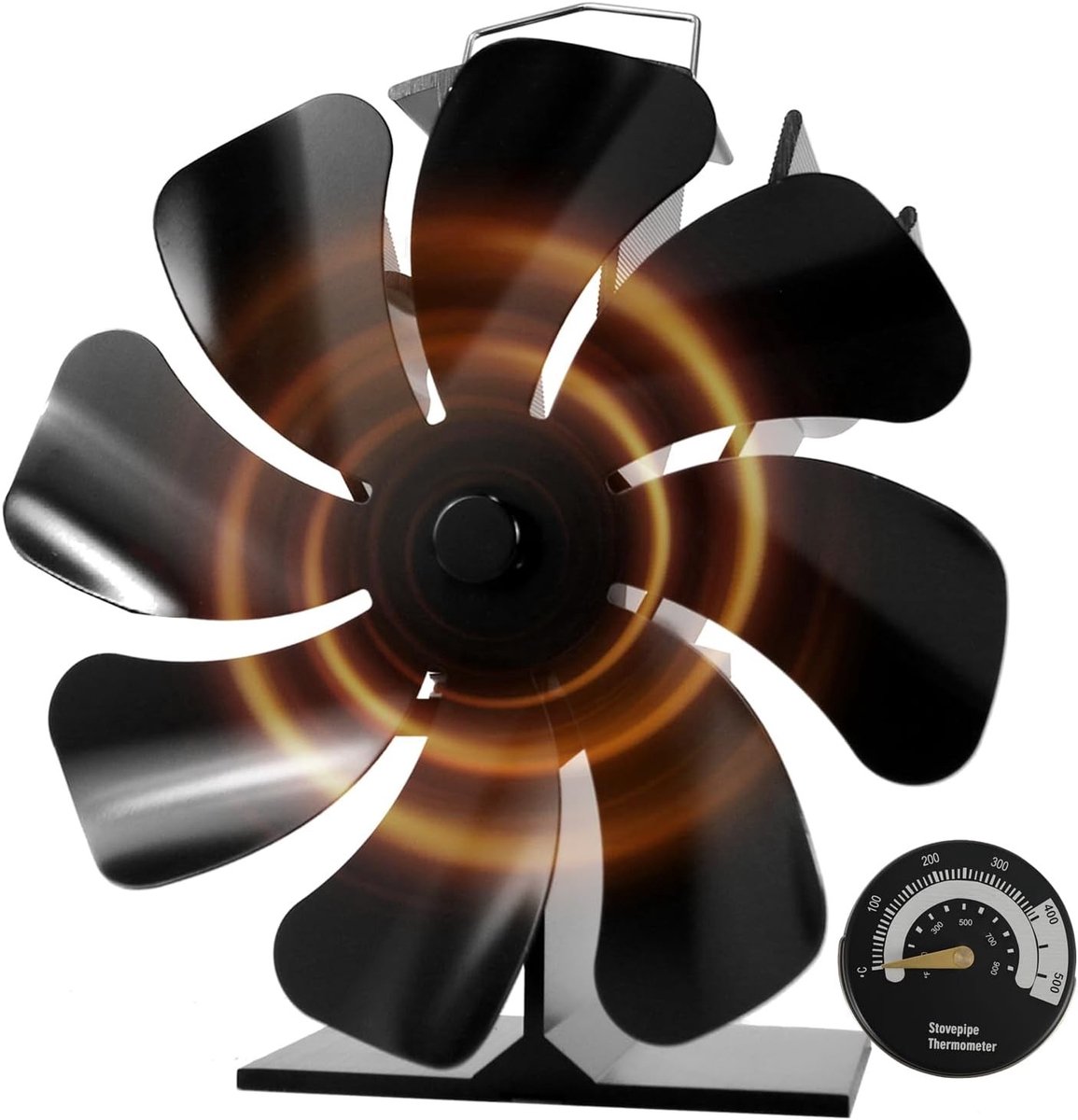 Stroomloze Kachelventilator - Zwart - 8 Vleugels - Warmte-aangedreven en Stille Werking - Voor Houtkachel en Open Haard