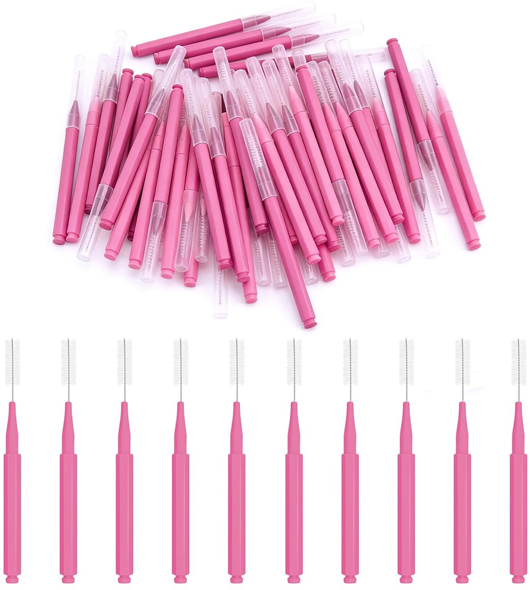 Micro-spoolies voor wenkbrauwen - 50 stuks - roze - mini wimperborstels met dop voor wimperextensions - ShopVlot