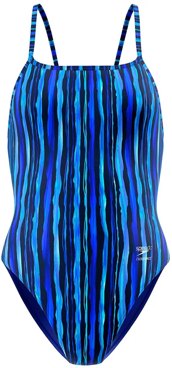 Speedo Dames Badpak Printed Web Back Brushy Stripes-Kobaltblauw