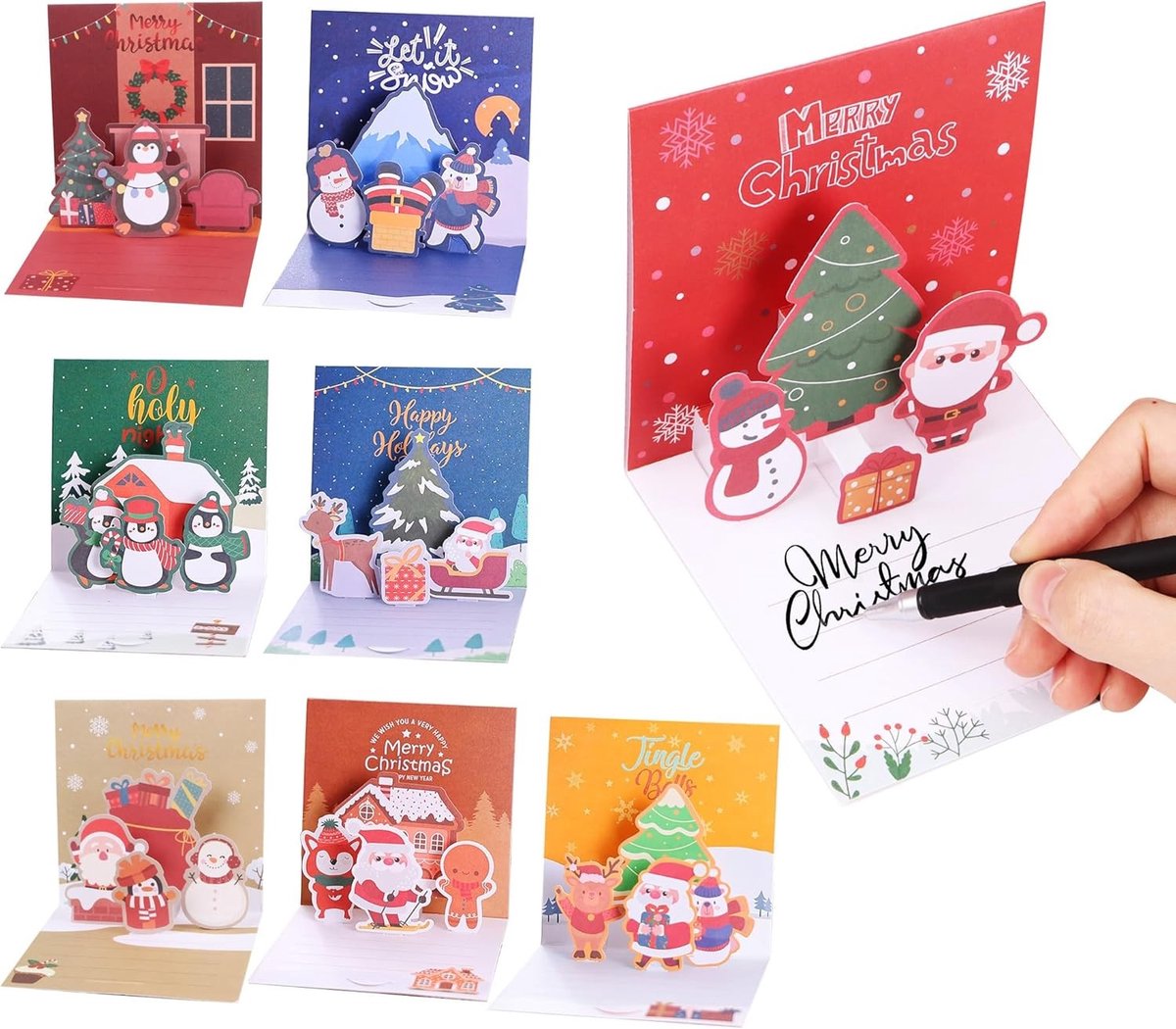 Kerstkaarten - Multicolor - 13 x 13 cm - 3D Pop-up Wenskaarten met Enveloppen - Voor Vrienden en Familie