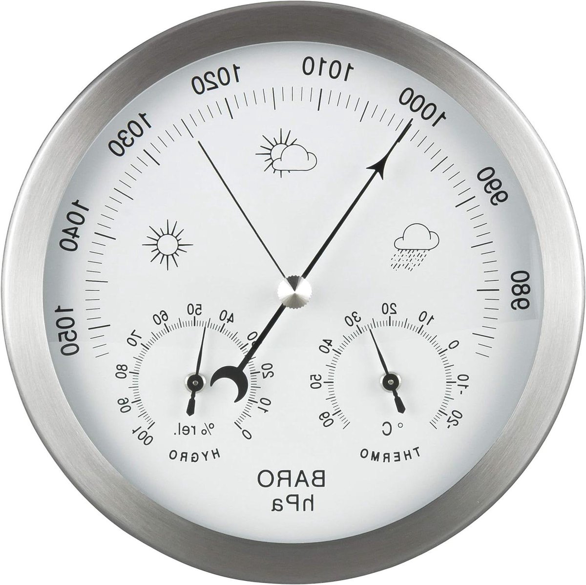Weerstation Analoog - Barometer Thermometer - Weer Meten - 3-in-1 Functie - Ø 14 cm - Zilver
