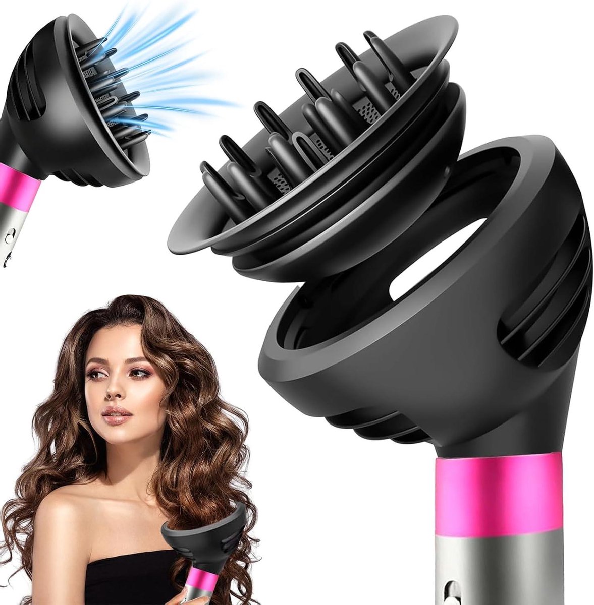 Haar Diffusor Opzetstuk - Krul Diffuser - Krullen Maken - Gelijkmatige Luchtverdeling - 143 cm - Grijs