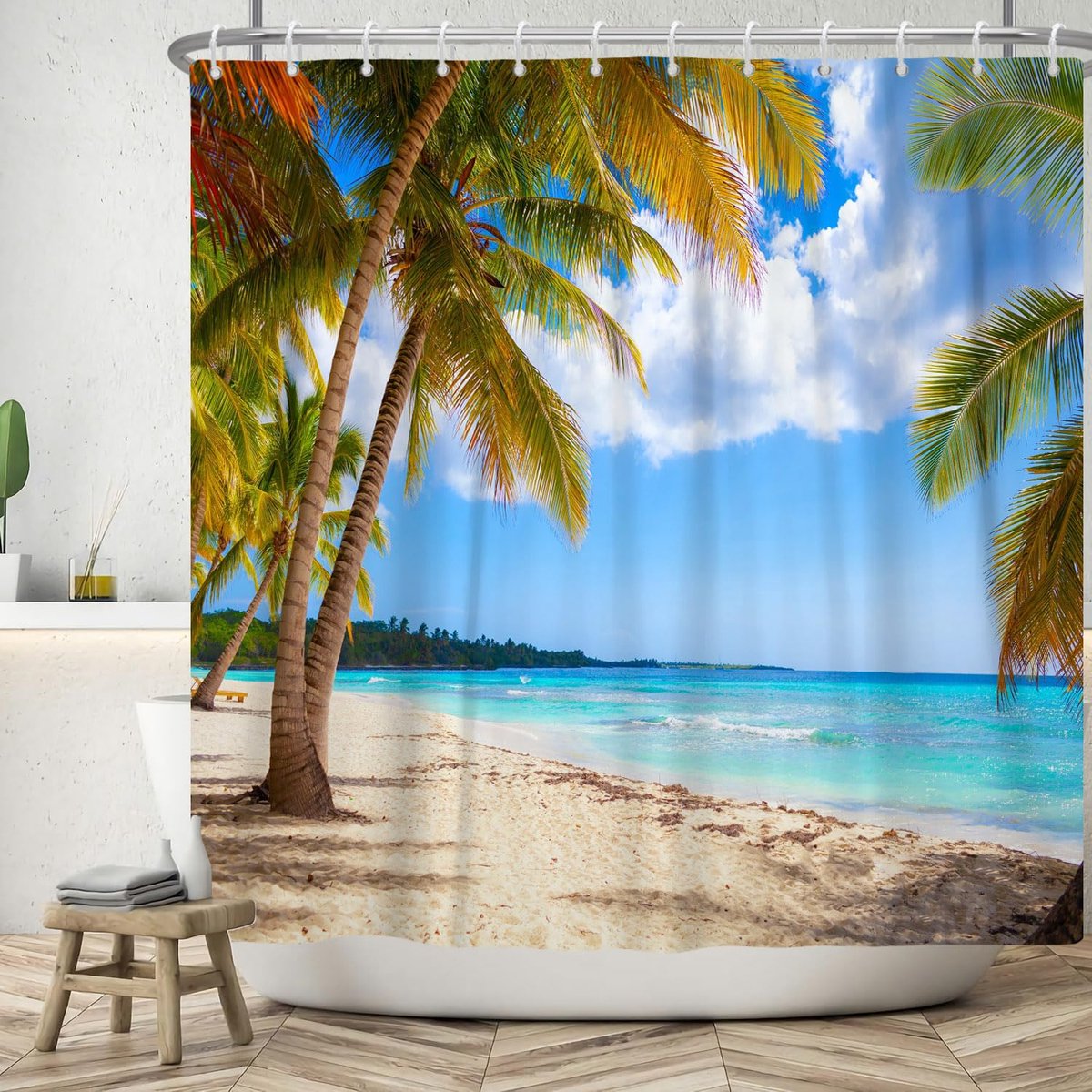 Douchegordijn 180 x 200 cm - polyester - waterdicht - tropische palmen voor een zomerse sfeer - ShopVlot