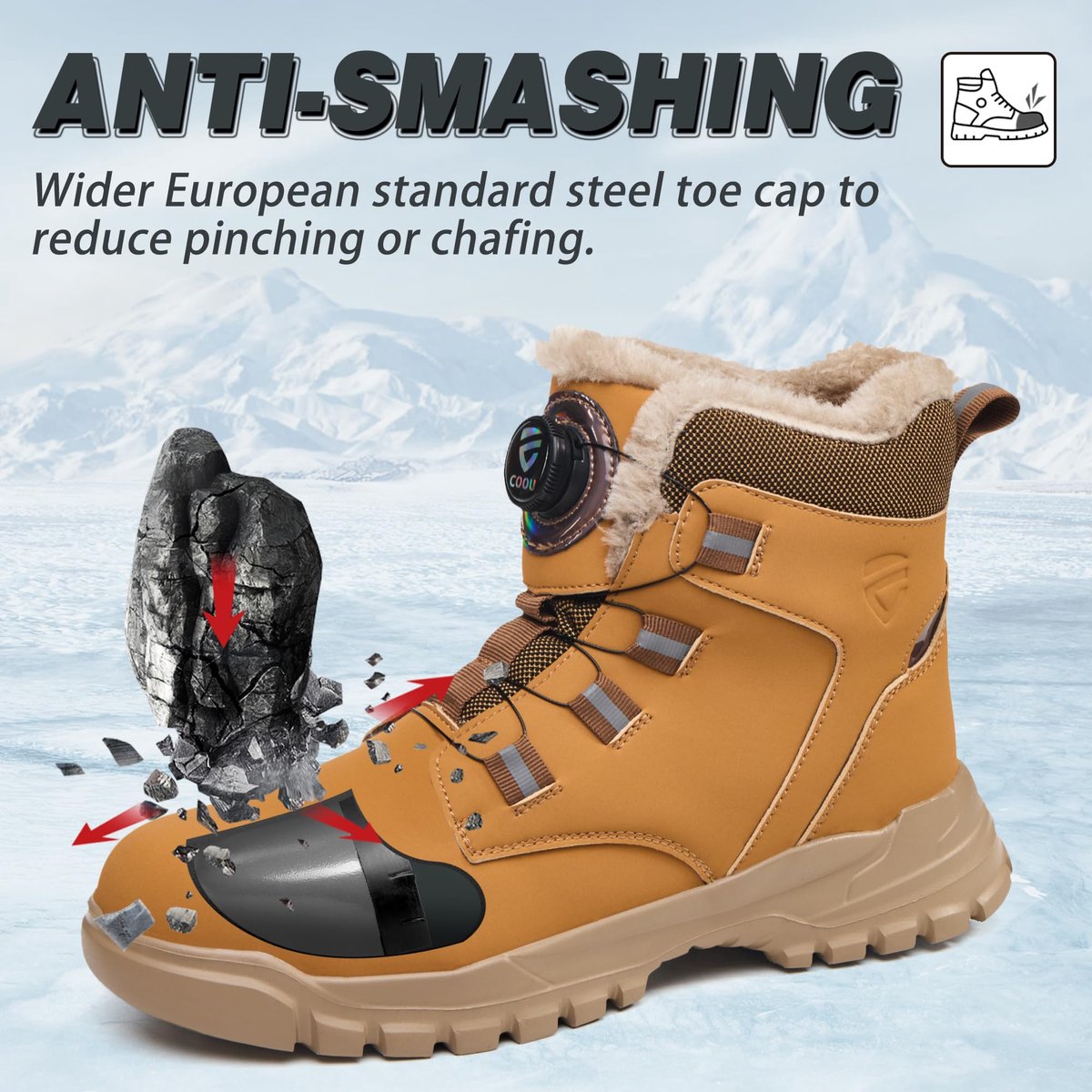 KOIFISH Winter Werkschoenen Heren Dames Hoog Veiligheidsschoenen Lichtgewicht Antislip Werklaarzen met Stalen Neus - ShopVlot