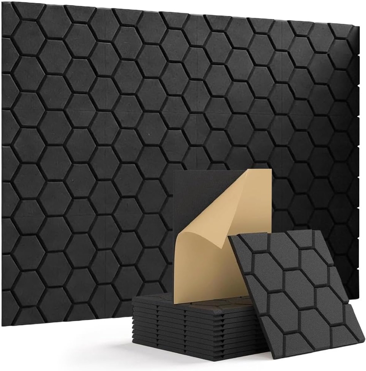 12 stuks zelfklevende akoestische panelen - geluidsisolatieplaten 30 x 30 x 0 - 9 cm - geluidsabsorber voor gaming-decoratie - kantoren - studio's - slaapkamers (zwart)