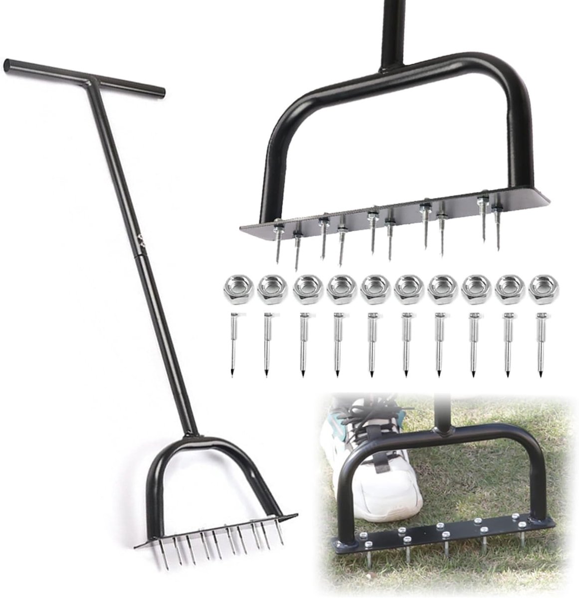 Handmatige Gazonbeluchter met 10 Punten en Lange Steel voor Optimale Grondventilatie, Stimuleert Gezondheid van het Gazon en Tuinplanten, Ideaal voor Tuinonderhoud en Verbetering van de Grondkwaliteit