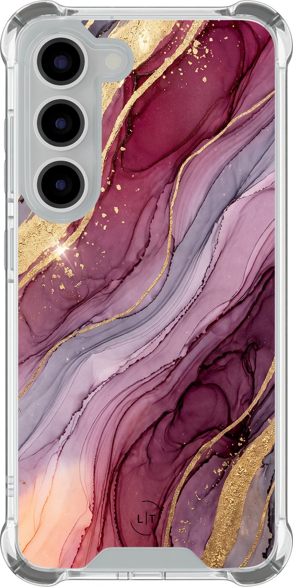 Shockproof hoesje - Geschikt voor Samsung Galaxy S23 - Velvet marble - Extra sterke case - TPU/polycarbonaat - Marmer - Roze, Transparant