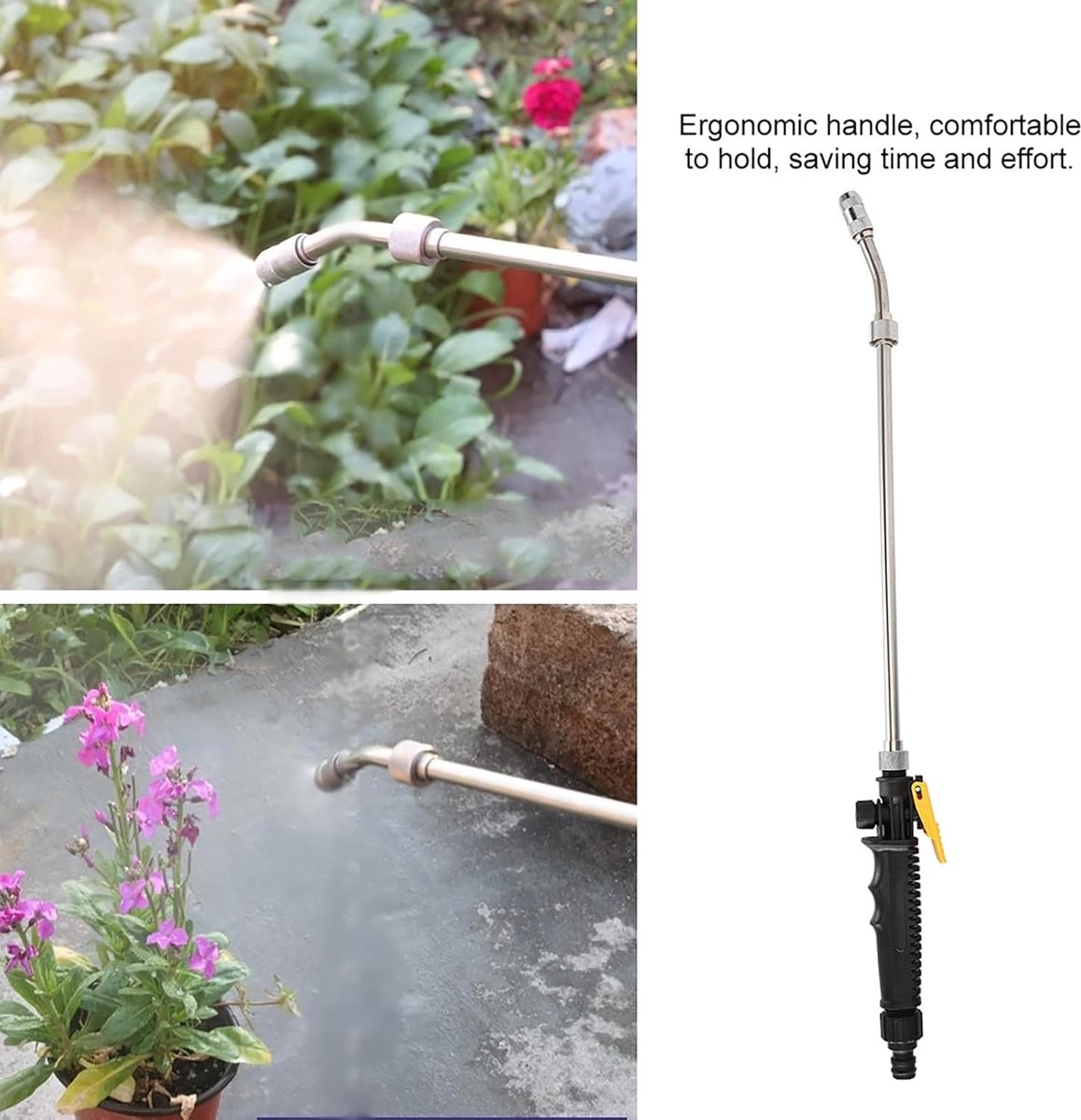 Verstelbare 2-in-1 Hoge Druk Water Spray Nozzle voor Tuin, Auto en Airco Reiniging met Afneembare Lange Stang van 58 cm