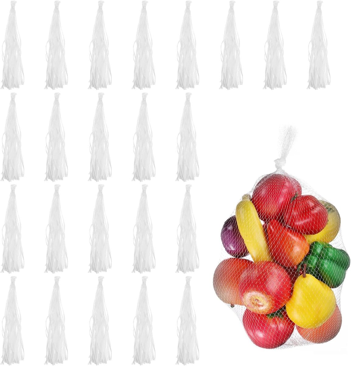 150 Herbruikbare Eierzakken van Nylon, 61 cm, Robuuste Netzakken voor Koken en Opslag van Fruit en Groenten