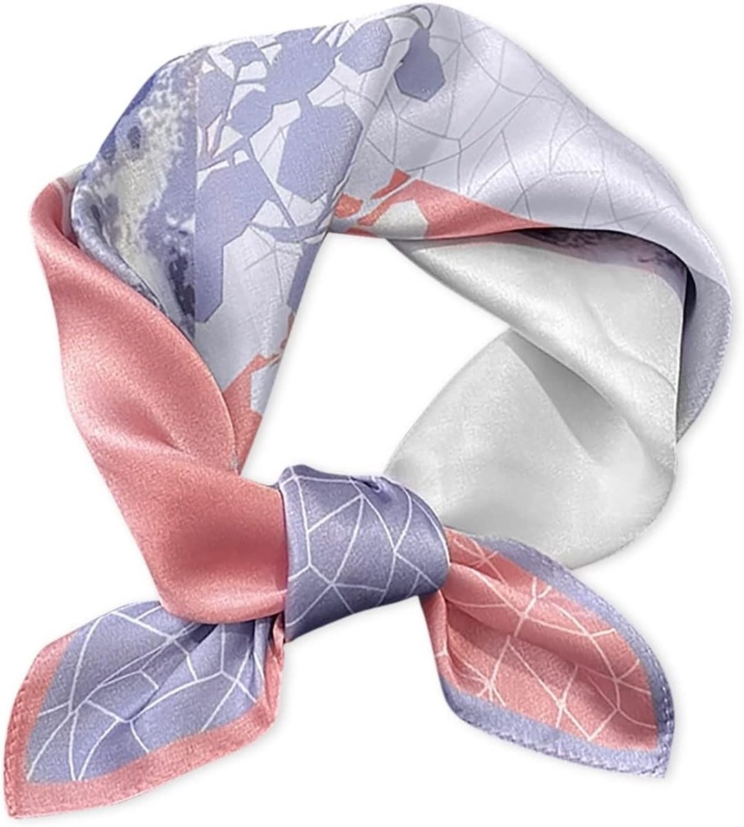Zijde Sjaal voor Dames met Houndstooth Ruit en Paardprint | Kleine Sjaal, Haarband en Neckerchief in Roze en Lila, Perfect voor Accessoires en Mode