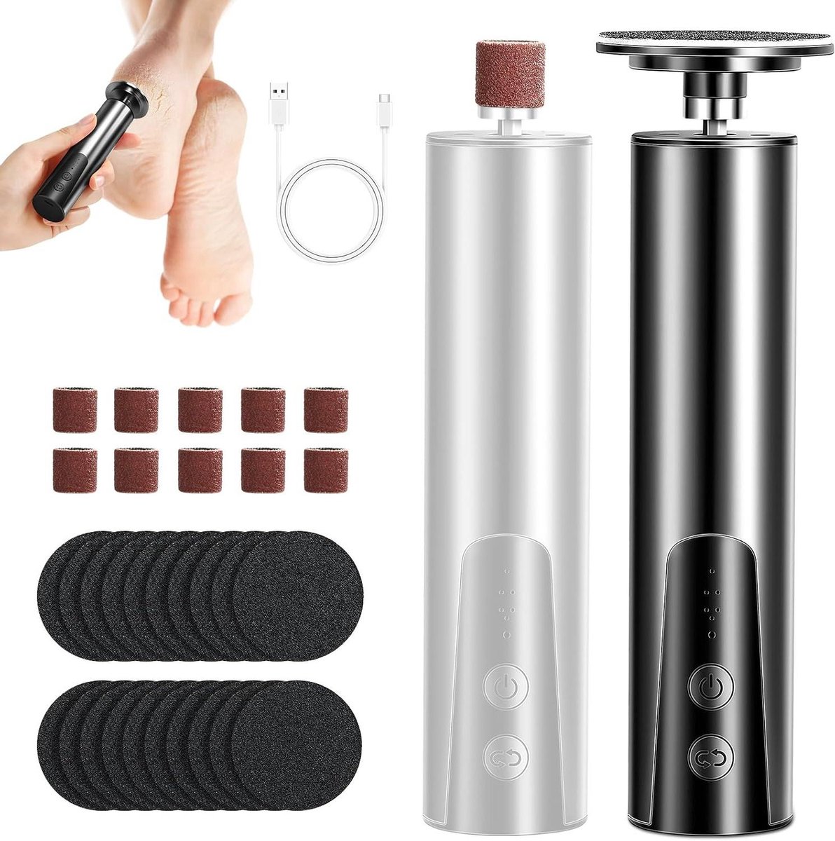 Elektrische Huidverwijderaar - Voetverzorging Kit - Huidglad Maken - 6 Snelheden Instelbaar - 4.4 x 4.4 x 14.3 cm - Zwart