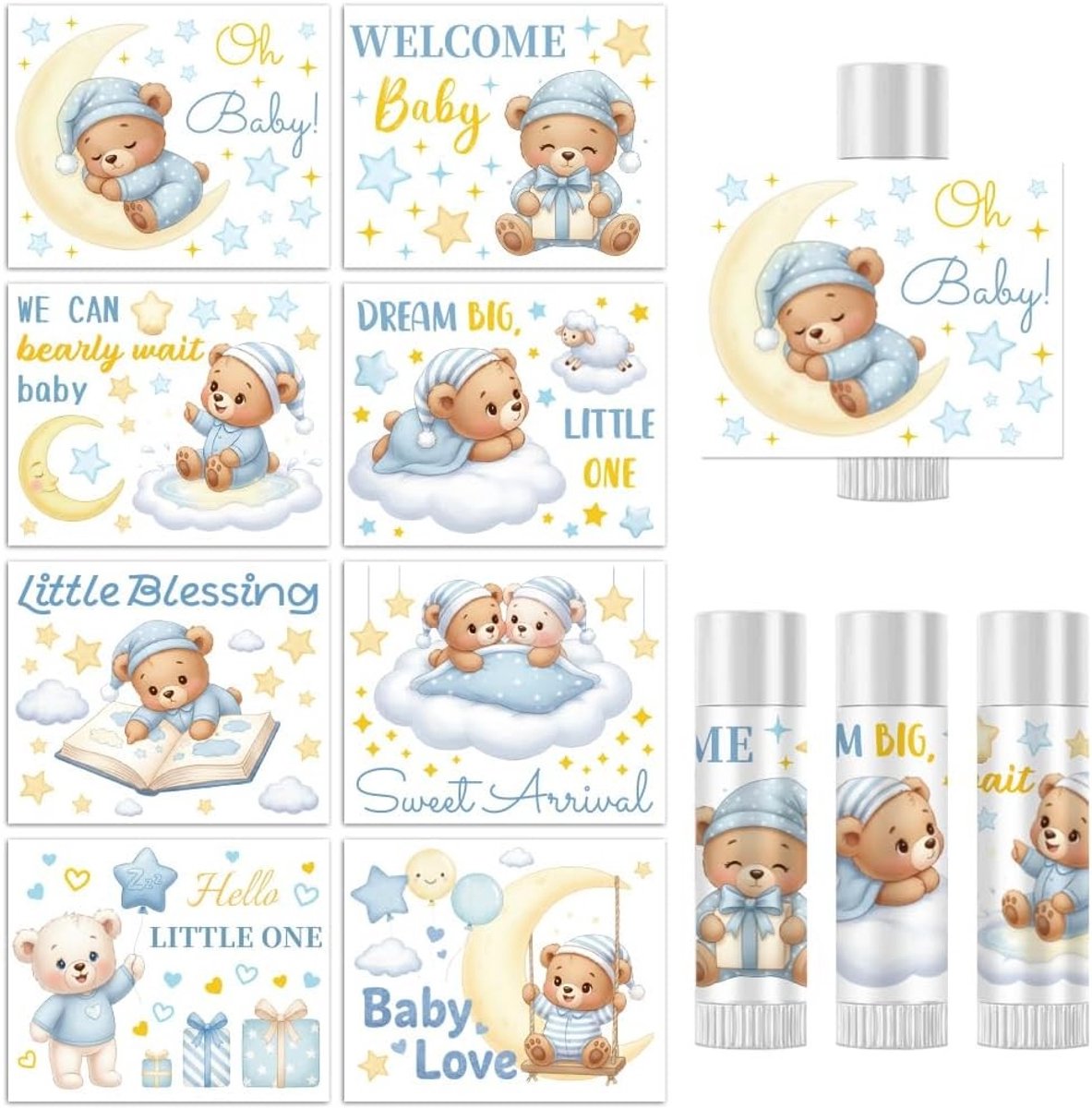 160 Stuks Lip Balm Labels Stickers voor Tubes 5.3cm x 4.2cm - Baby Shower, Teddy Bear, Waterdicht en Glanzend voor Zelfgemaakte Lip Balm Verpakking