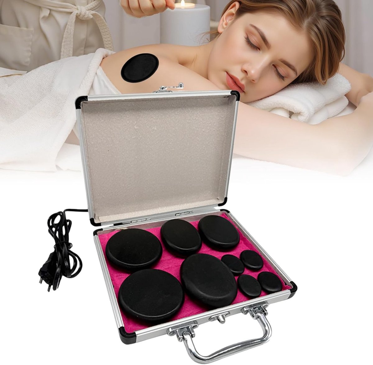 Complete Hot Stone Massage Set met 9 Basalt Massagestenen en Verwarmer voor SPA en Ontspanning