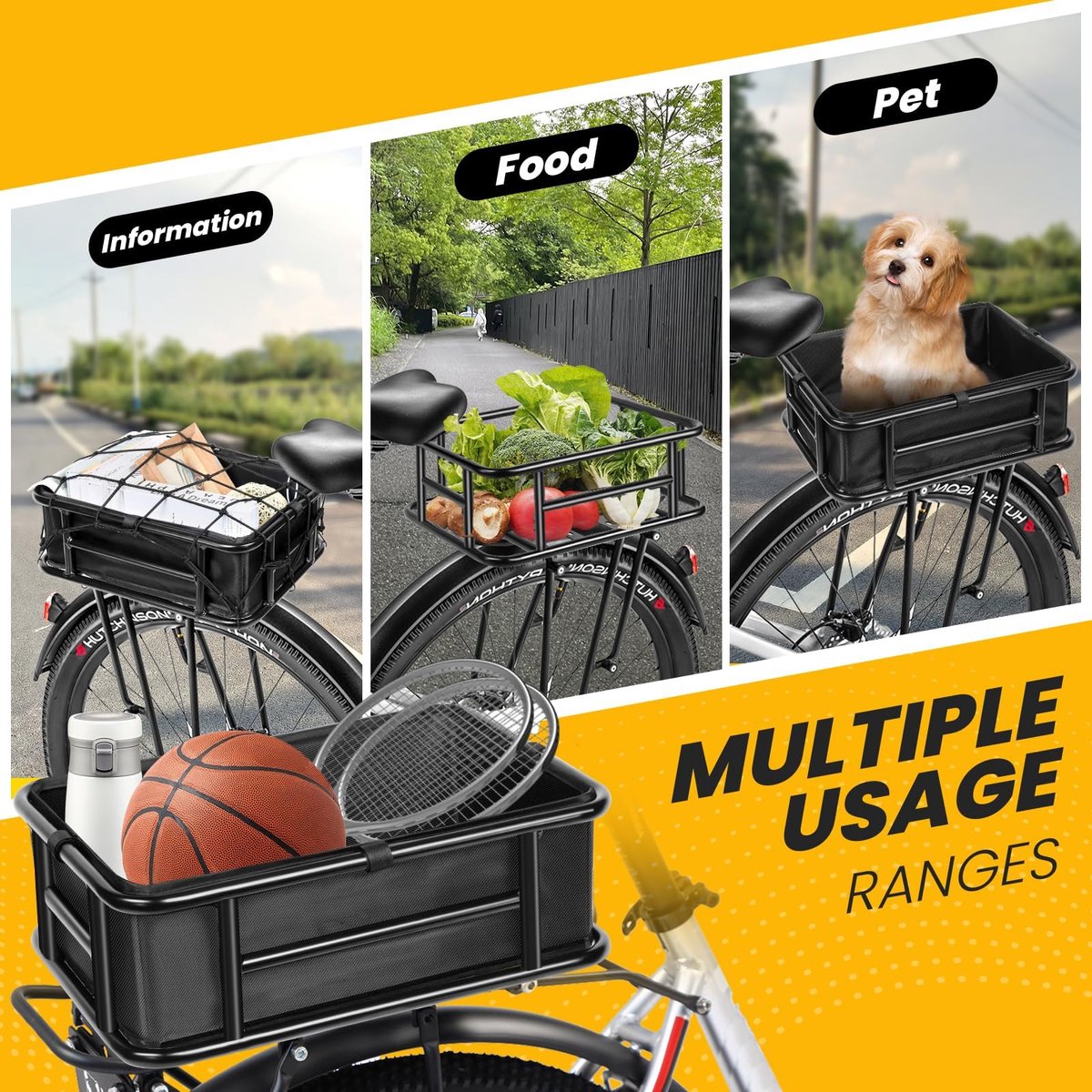 Fietsmand achter groot - metalen fietsmand - met cargonet en voering - perfect voor schooltas - ShopVlot