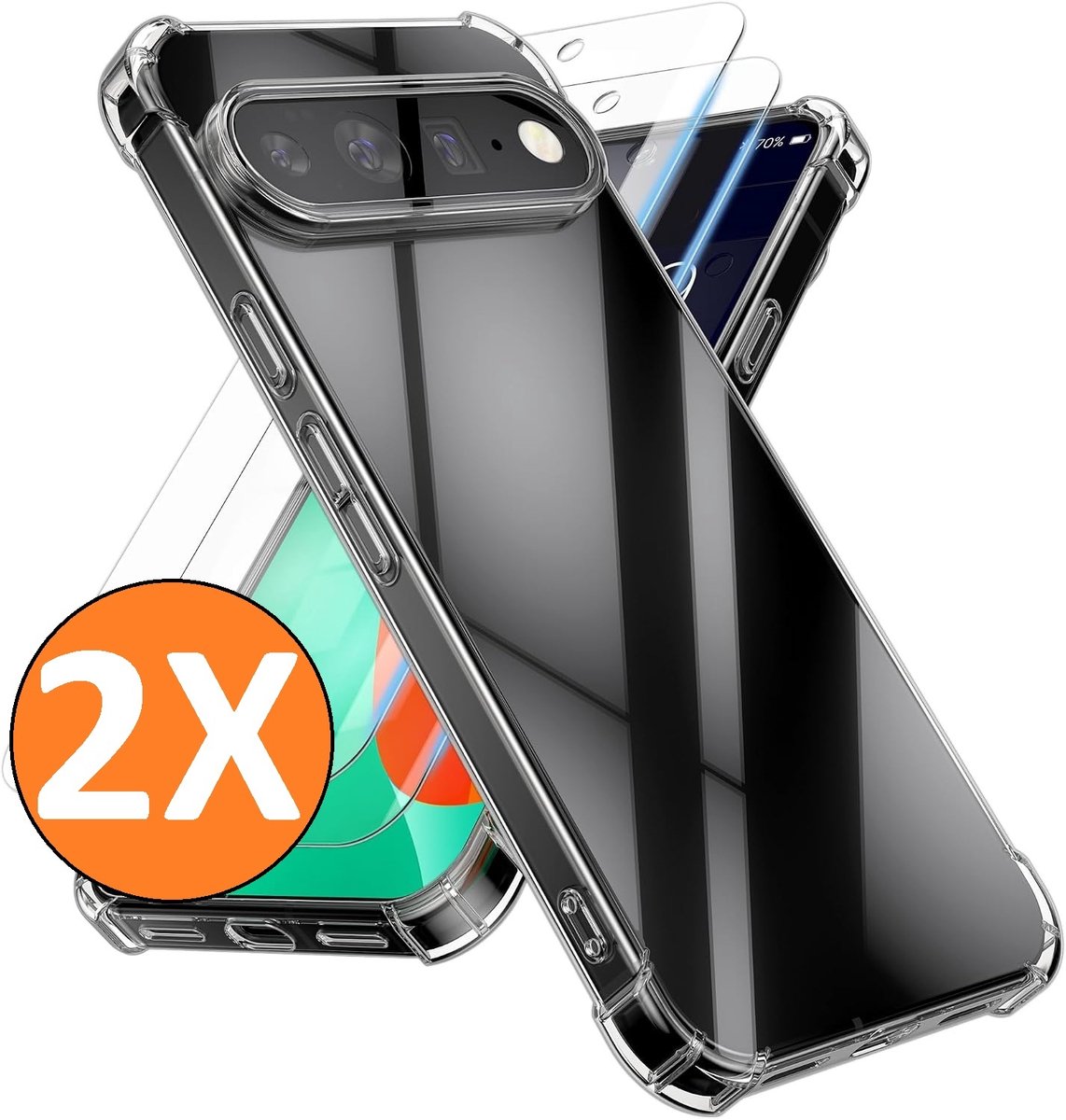 Hoesje geschikt voor Google Pixel 11 / 11 Pro / 10 / 10 Pro Hoesje transparant - Anti Shock silicone hoesje Pixel 11 / 11 Pro / 10 case met 2 Pack Screenprotector tempered glass voor Pixel 11 / 11 Pro