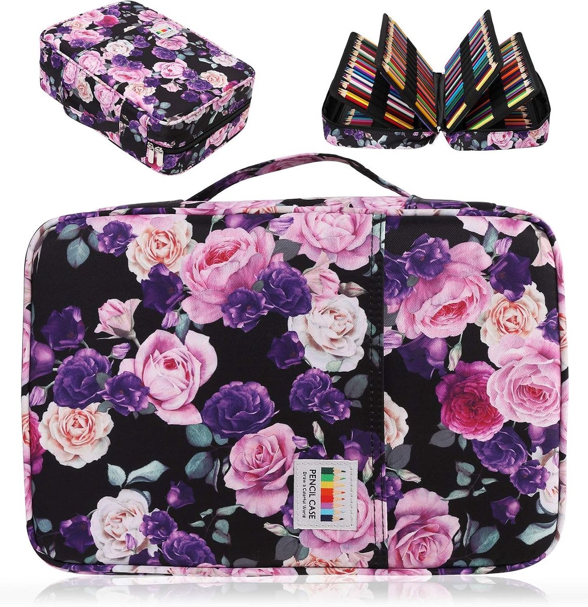 Grote Etui met 304 Sleuven - Paars/Roze - 33 x 22,5 x 11 cm - Duurzaam Oxford Weefsel - Voor Studenten en Creatieve Geesten
