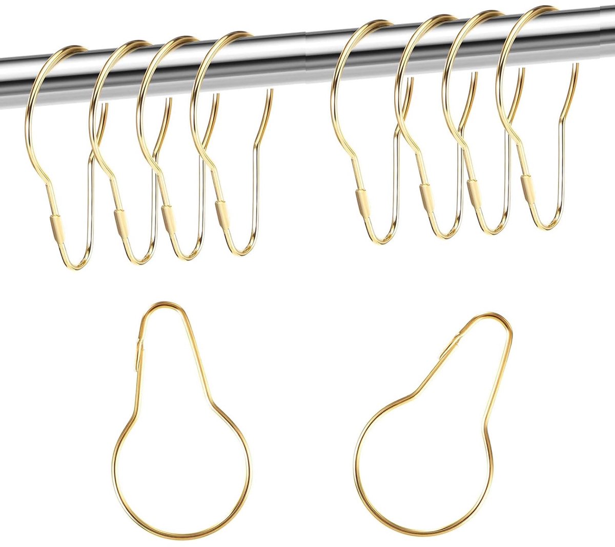 Douchegordijnringen 10 stuks - Metalen haken - Goudkleurig - Voor badkamer en slaapkamer - ShopVlot