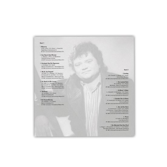 Albumcover van "Hazes 2" met een foto van een man met bruin haar, baard en snor. Hij draagt een zwart shirt.