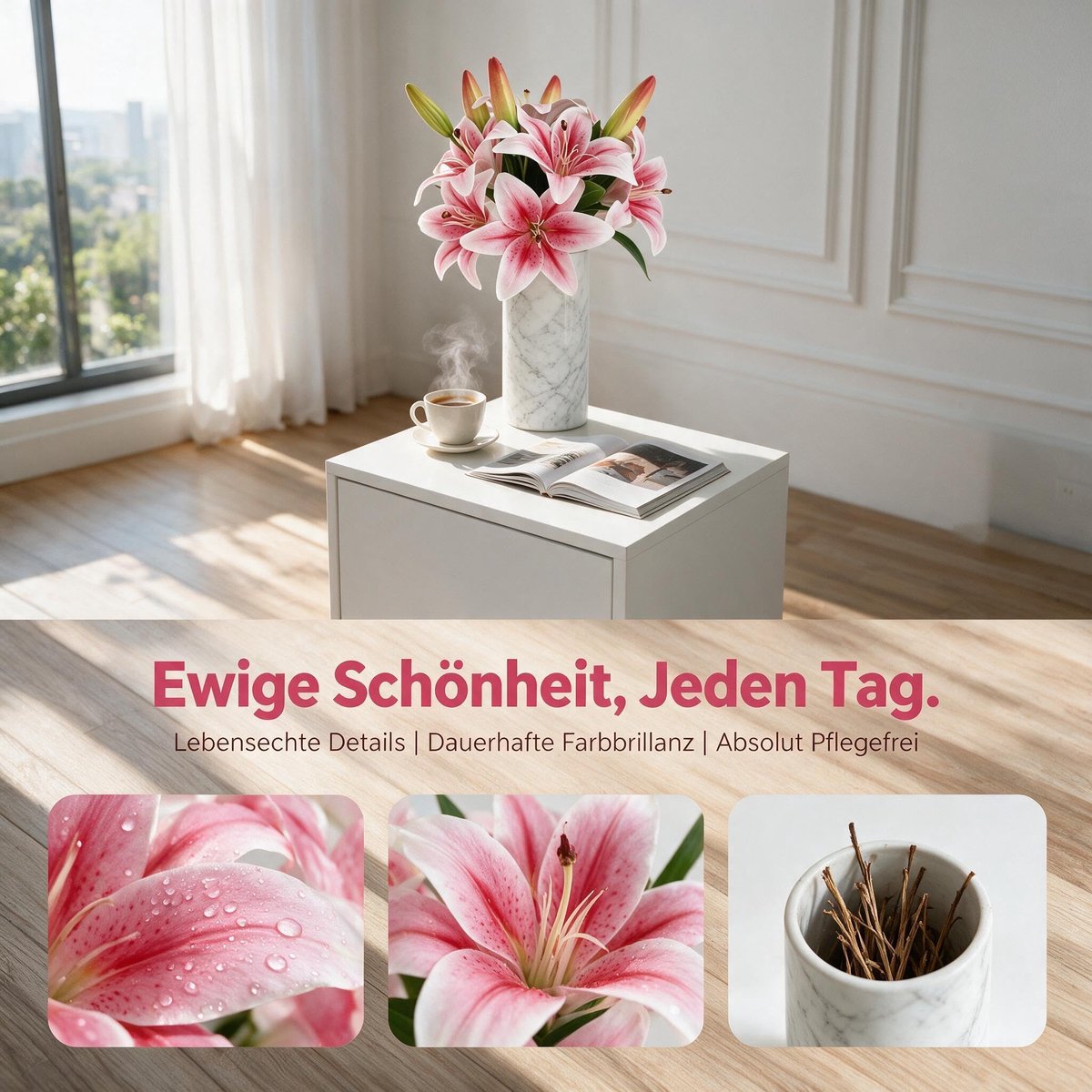 Kunstlelies set van 3 - 38 cm - roze bloemkoppen - perfecte decoratie voor woonkamer - ShopVlot