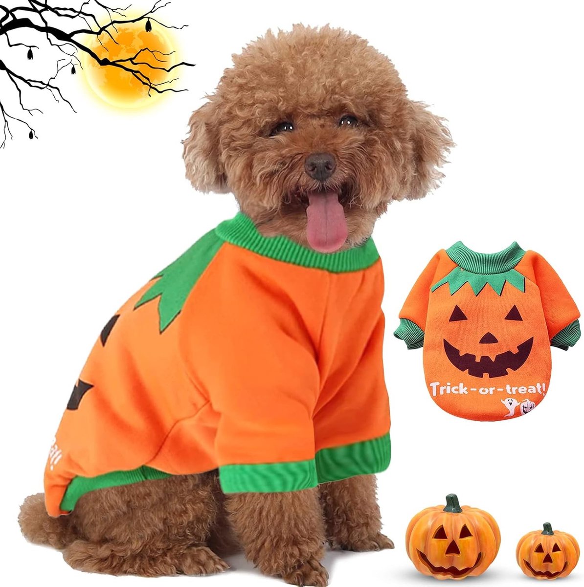 Halloween Kostuum voor Honden - Pompoen Outfit voor Kleine en Middelgrote Honden en Katten, Feestelijke Kleding voor Huisdieren