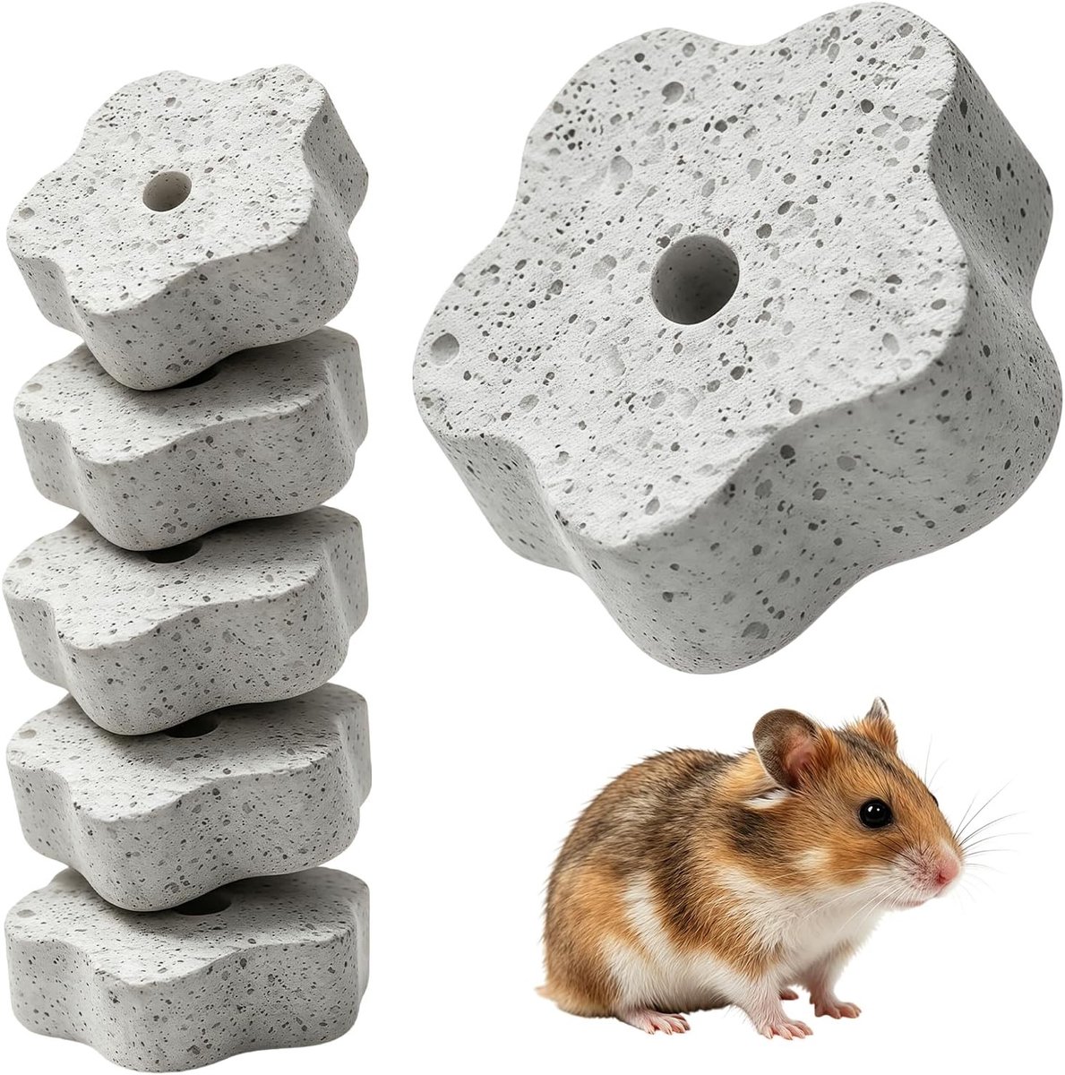 6 Stuks Dierlijke Tandverzorging Grindsteen - Calcium Mineraal Lava Blok voor Knaagdieren zoals Eekhoorns, Konijnen en Hamsters