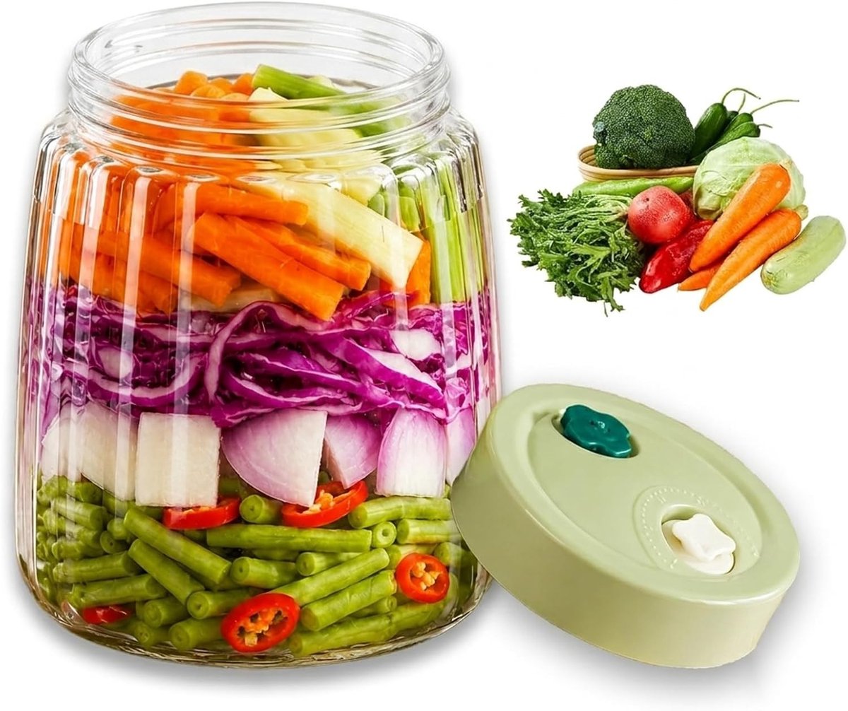 1400ml Dubbele Ventiel Gistglas voor Luchtdichte Fermentatie, Ideaal voor Kimchi, Waterkefir en Groenten