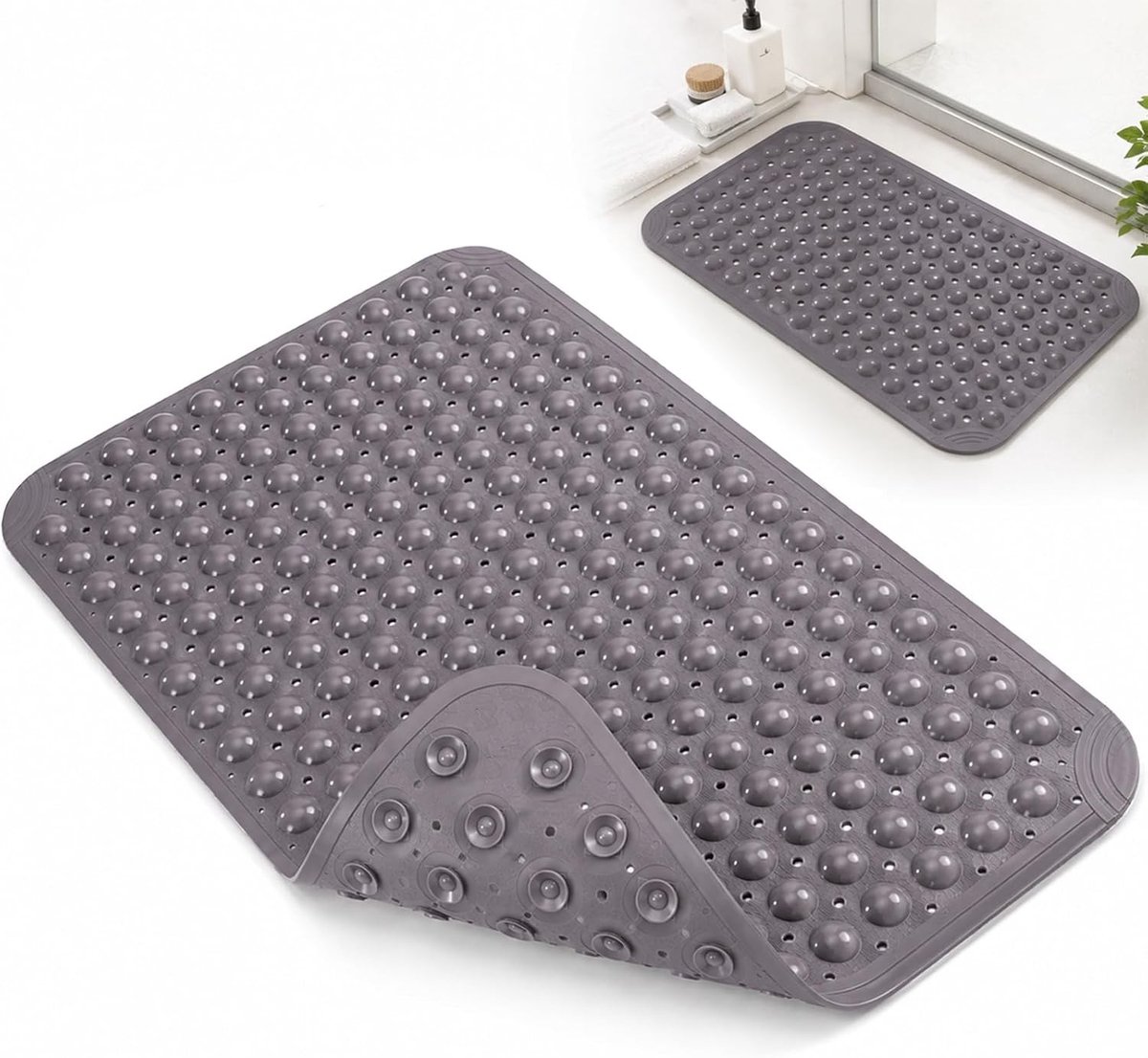 Antislip badmat 40 x 80 cm met afvoergaten, veilig en duurzaam ontwerp voor douche en badkuip, voorkomt uitglijden in de badkamer (grijs)