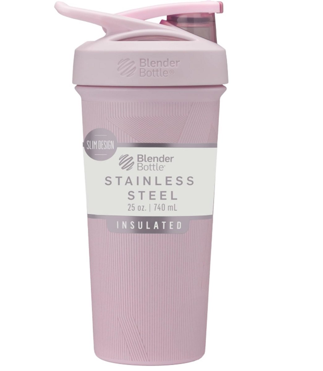 BlenderBottle Sport Sleek Stainless Steel Shaker 740 ml (Pink Stripes) – Geïsoleerde RVS Proteïne Shaker met BlenderBall – Lekvrij & BPA-vrij