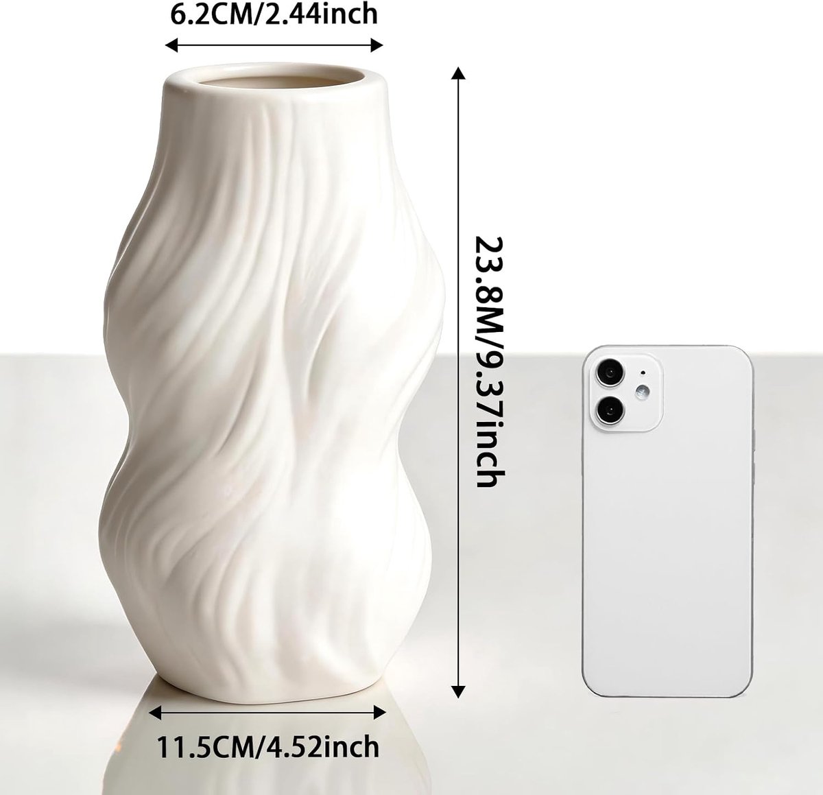 Modern Wave keramische vaas - 25 cm unieke onregelmatige witte vaas voor huisdecoratie, geschikt voor gedroogde/verse - ShopVlot