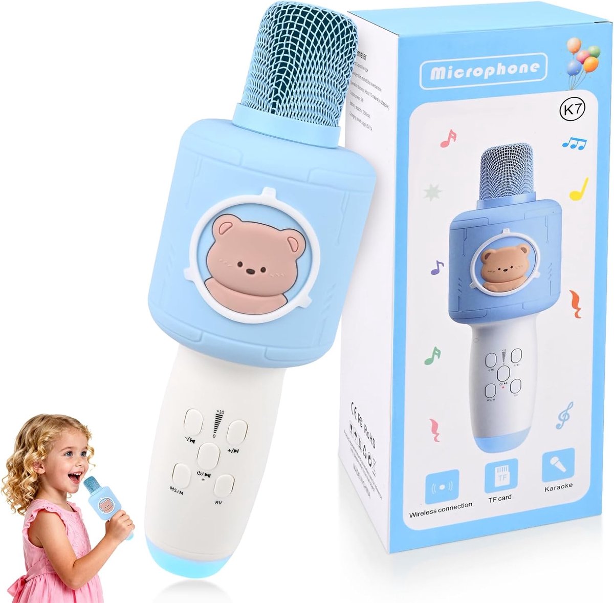 ZWOOS Bluetooth karaoke-microfoon, kinderhandmicrofoon met ledlampen, draadloos met luidspreker en recorder - ShopVlot