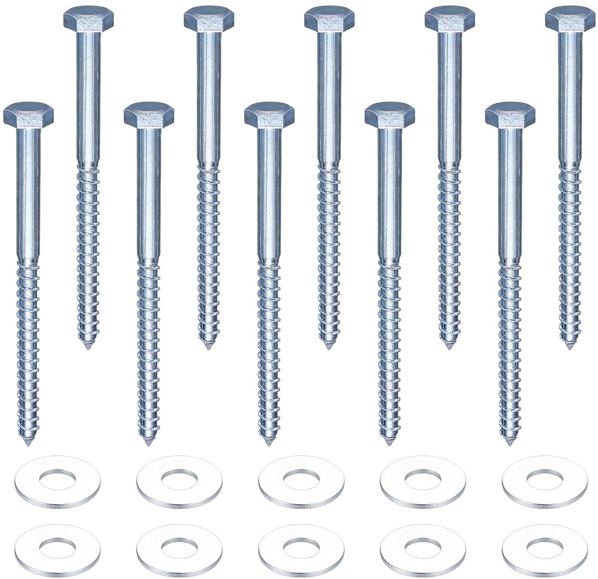 10PCS M10 Wood Bottom Screws Hex Head Screws Self Tapping Bottom Screws with Washers for TV Mount Patio (M10*140mm) - ShopVlot