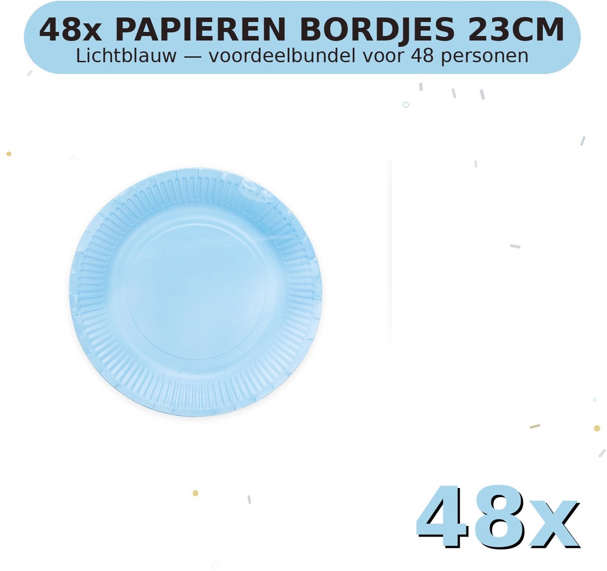 Bordjes 23cm FSC Lichtblauw - Voordeelverpakking 48 Stuks voor tot 48 Personen - Feestartikelen