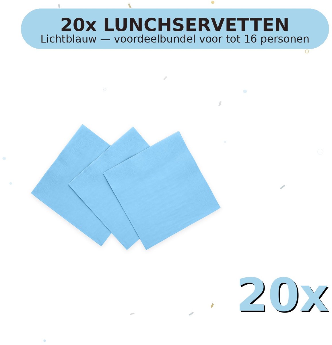 Lunch servetten 33x33cm FSC Lichtblauw - Voordeelverpakking 20 Stuks voor tot 16 Personen - Feestartikelen