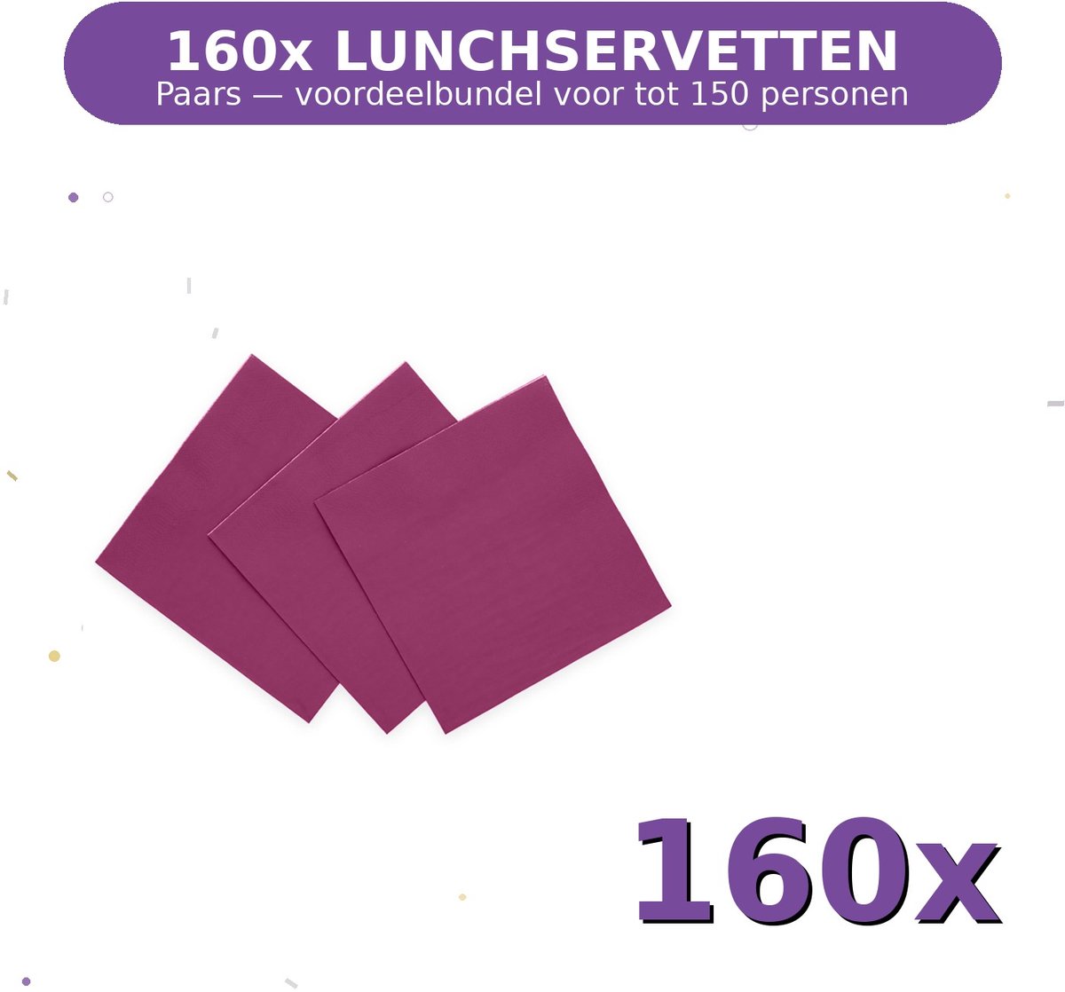 Lunch servetten 33x33cm FSC Paars - Voordeelverpakking 160 Stuks voor tot 150 Personen - Feestartikelen