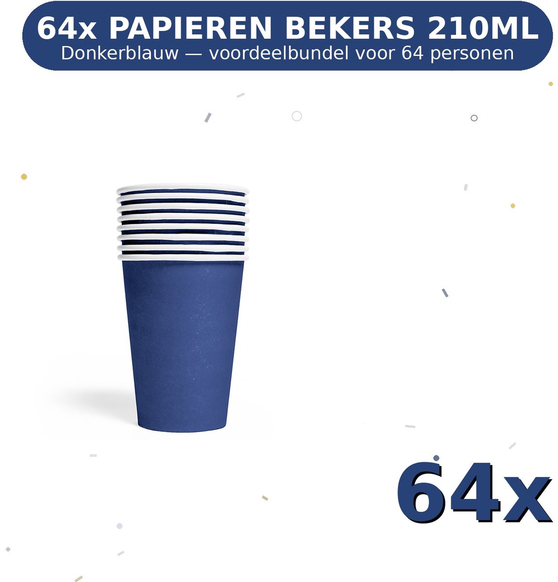 Bekers 210ml FSC Donkerblauw - Voordeelverpakking 64 Stuks voor tot 64 Personen - Feestartikelen