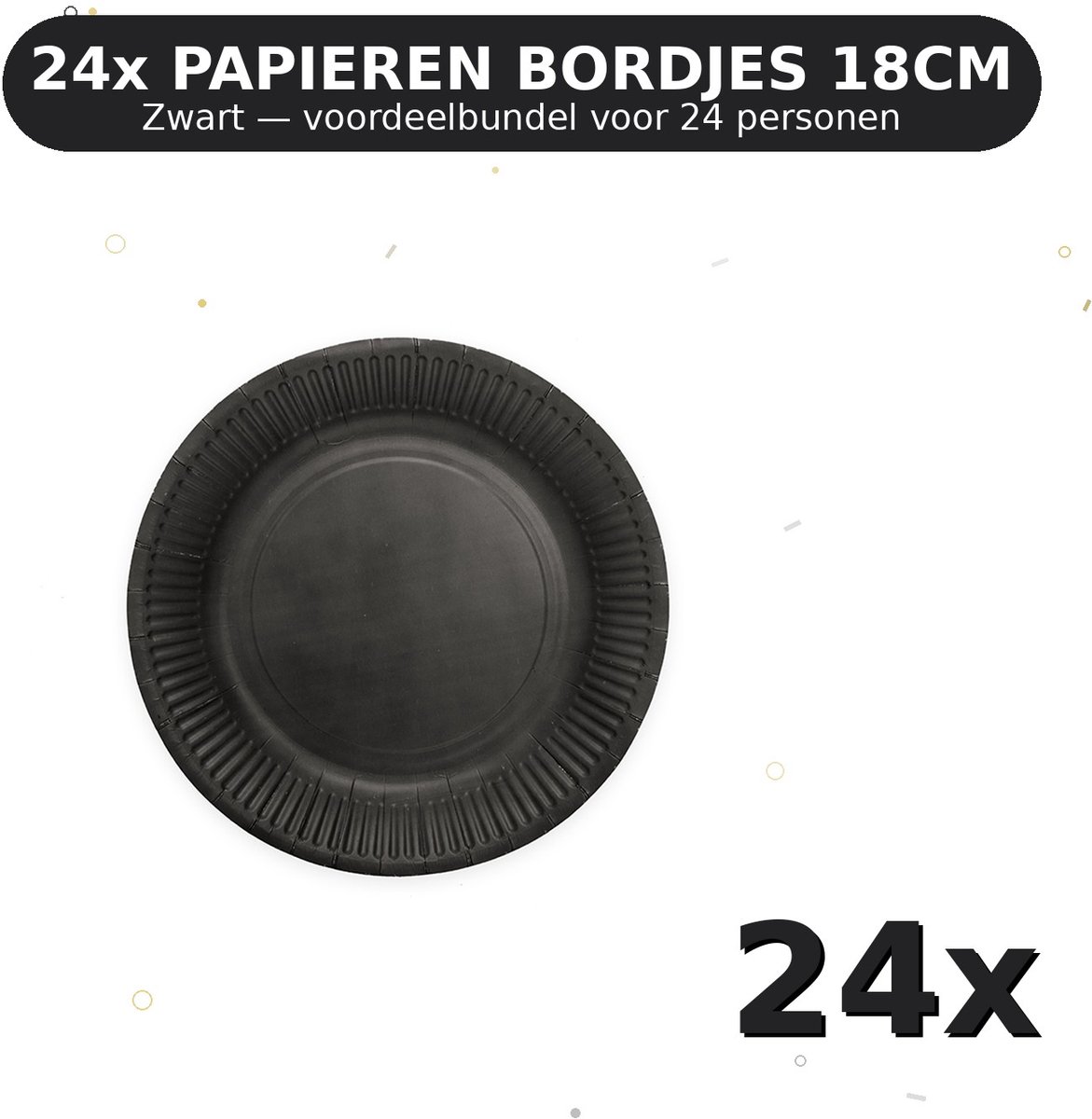 Bordjes 18cm FSC Zwart - Voordeelverpakking 24 Stuks voor tot 24 Personen - Feestartikelen