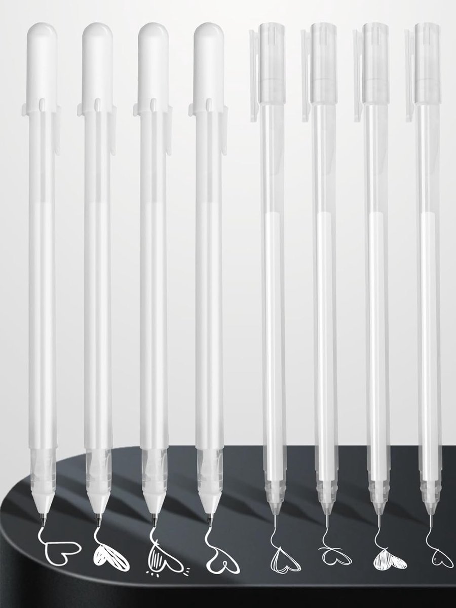 Set van 8 Witte Gelpennen - 0,6 mm en 0,8 mm - Waterbestendige Inkt - Voor Creatieve Projecten en Kunstenaars