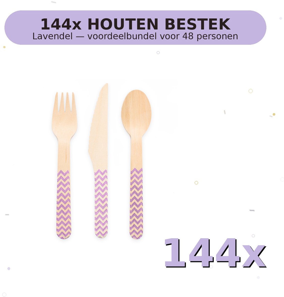 Houten bestek FSC Lavendel - Voordeelverpakking 144 Stuks voor tot 48 Personen - Feestartikelen