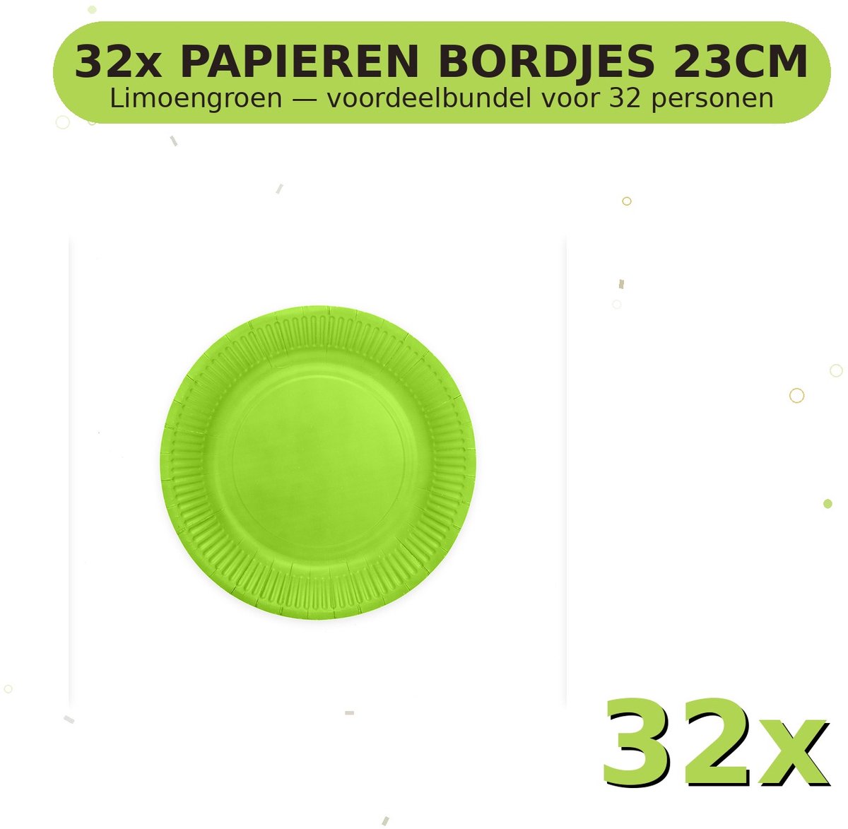 Bordjes 23cm FSC Limoengroen - Voordeelverpakking 32 Stuks voor tot 32 Personen - Feestartikelen